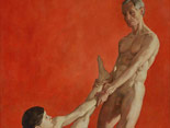 Two Figures, Red Background